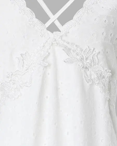 Dress with Eyelet Embroidery and Contrast Lace