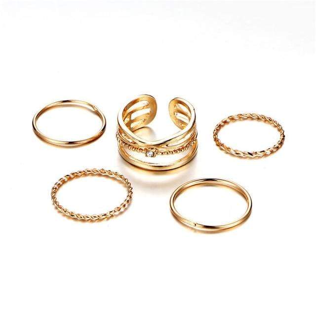 Juego de anillos de 5 piezas de oro bohemio 