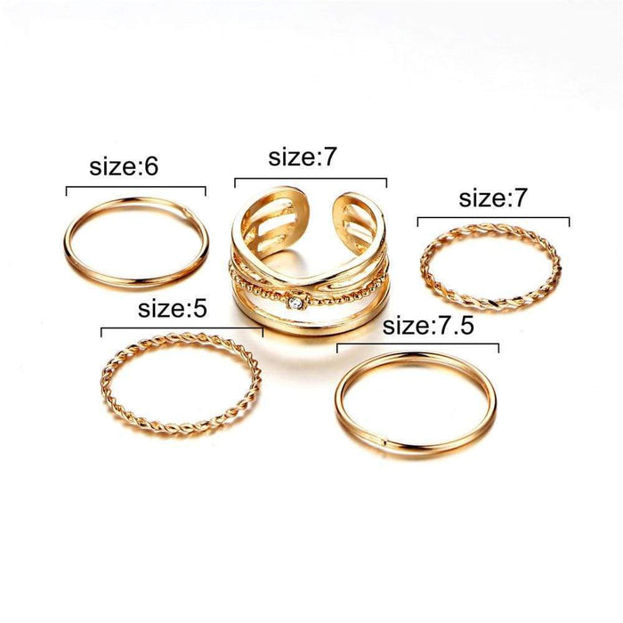 Bohemian Gold 5 Piece Ring Set