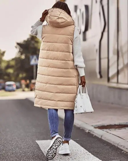 Hooded Gilet Puffer Jacket with Pockets & Buttons