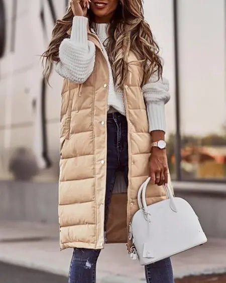 Hooded Gilet Puffer Jacket with Pockets & Buttons