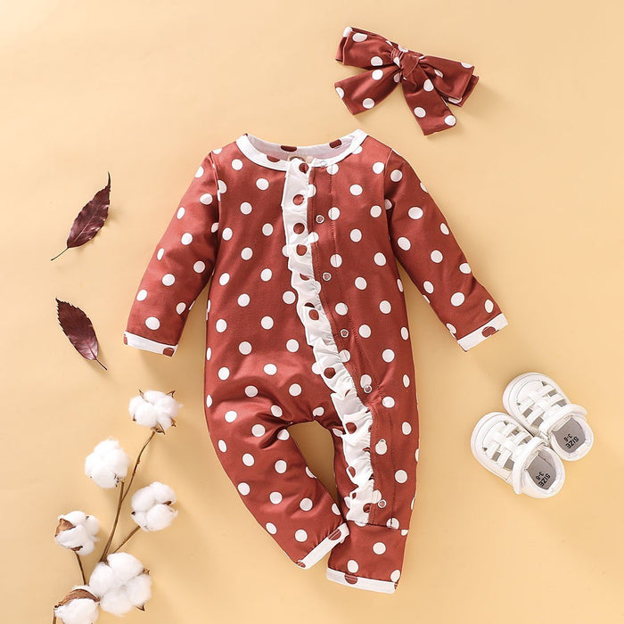 Cute Baby Dot Print Romper with Headband