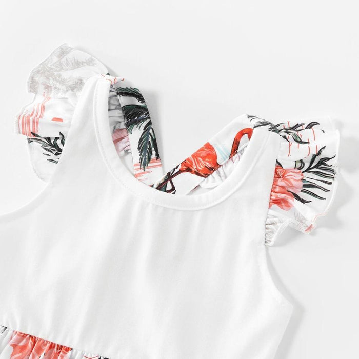 Family Matching Flamingo print Tank Dresses T-shirt Romper for Dad-Mom-Boy-Girl-Baby
