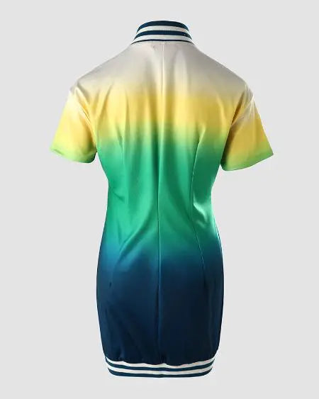 Casual jurk met ombre-ontwerpletterpatch en honkbalkraag 