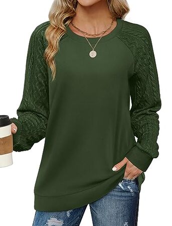 Elegant Women's Sweatshirt - Sophisticated Crewneck with Cable Knit Sleeves