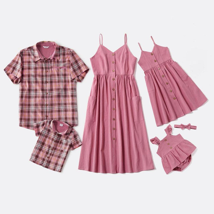 Family Matching 100% Cotton Solid Pink Tank Dresses - Rompers -Lattice Tops