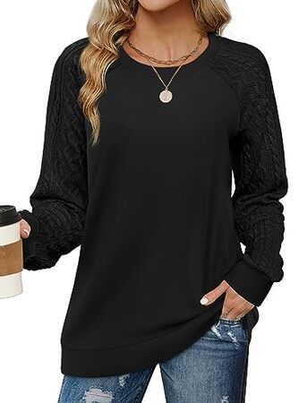 Elegant Women's Sweatshirt - Sophisticated Crewneck with Cable Knit Sleeves