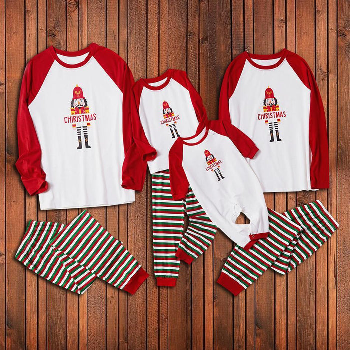 Christmas Contrast Top and Striped Pants Family Matching Pajamas Set