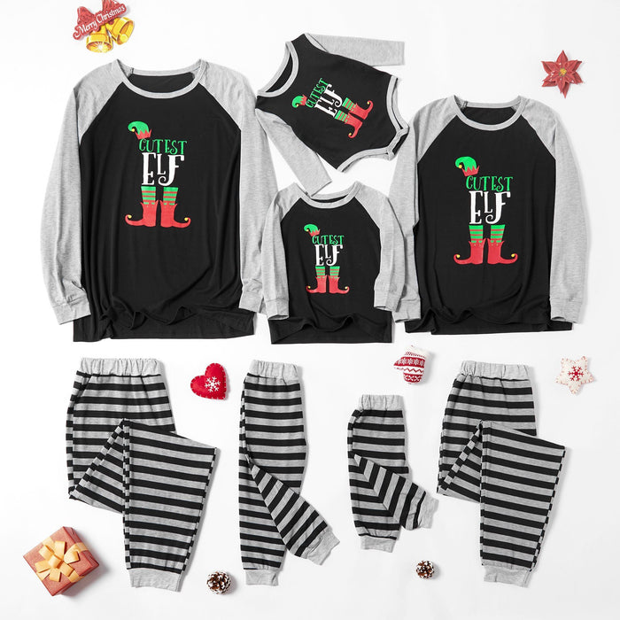Family Matching 'CUTEST Elf' Striped Christmas Pajamas Set