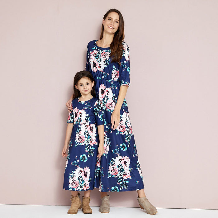 Beautiful Floral Printed Vest Matching Dresses for Mommy and Me