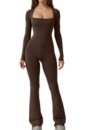 Elegant Wide Leg Long Sleeve Jumpsuit for Women: Full-Length Square Neck Romper