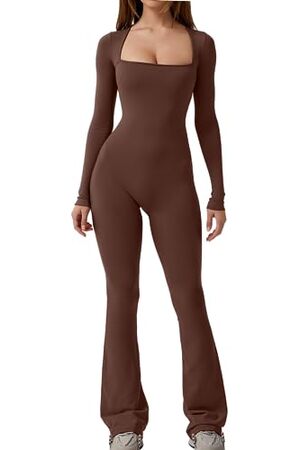 Elegant Wide Leg Long Sleeve Jumpsuit for Women: Full-Length Square Neck Romper