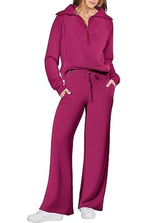 Luxe 2-delig sweatsuit voor dames - Oversized sweatshirt met halve rits en loungebroek met wijde pijpen - Exotische kleuren 