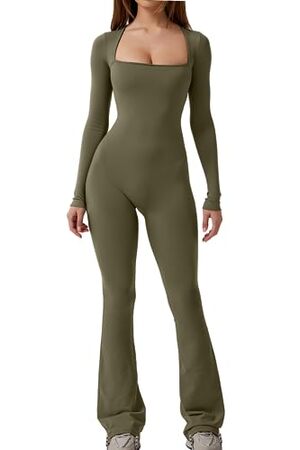 Elegant Wide Leg Long Sleeve Jumpsuit for Women: Full-Length Square Neck Romper