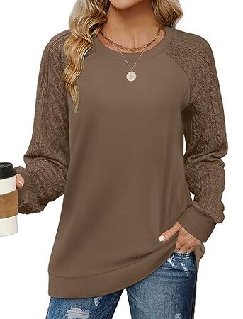 Elegant Women's Sweatshirt - Sophisticated Crewneck with Cable Knit Sleeves