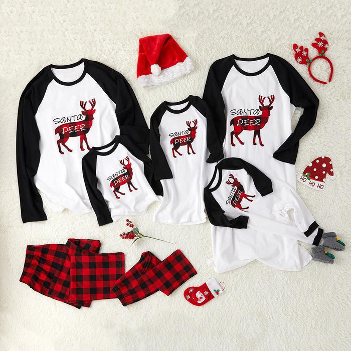 Family Matching Reindeer Top and Plaid Print Pants Pajamas Set
