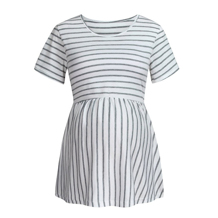 Casual Striped Short-sleeve Maternity Tee