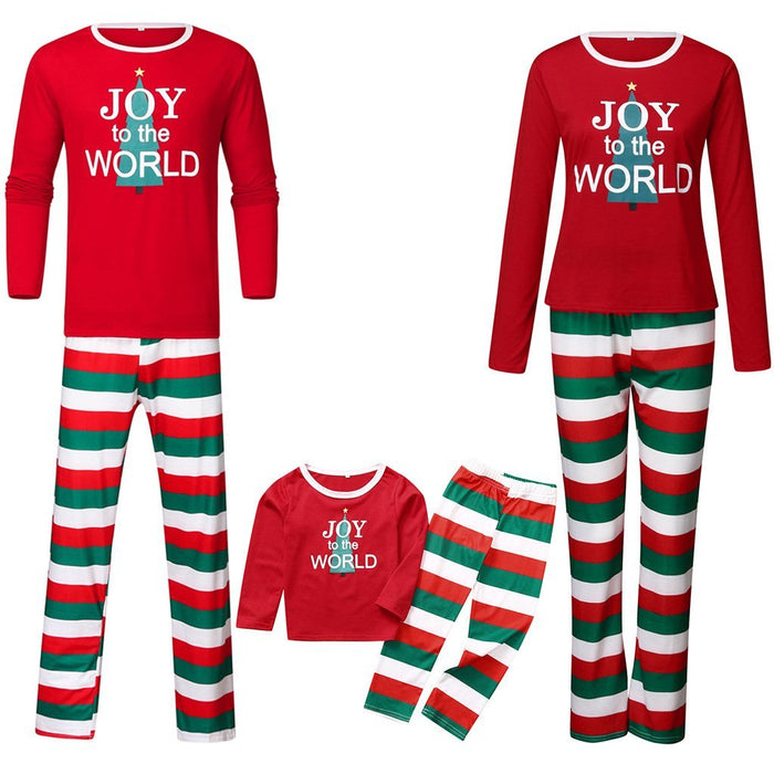 Family Matching Christmas Tree Print Striped Pajamas Set