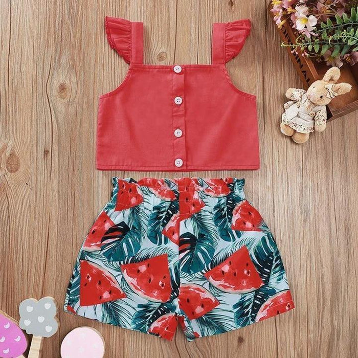 Butterfly Shoulder with Watermelon Allover Printed Baby Set