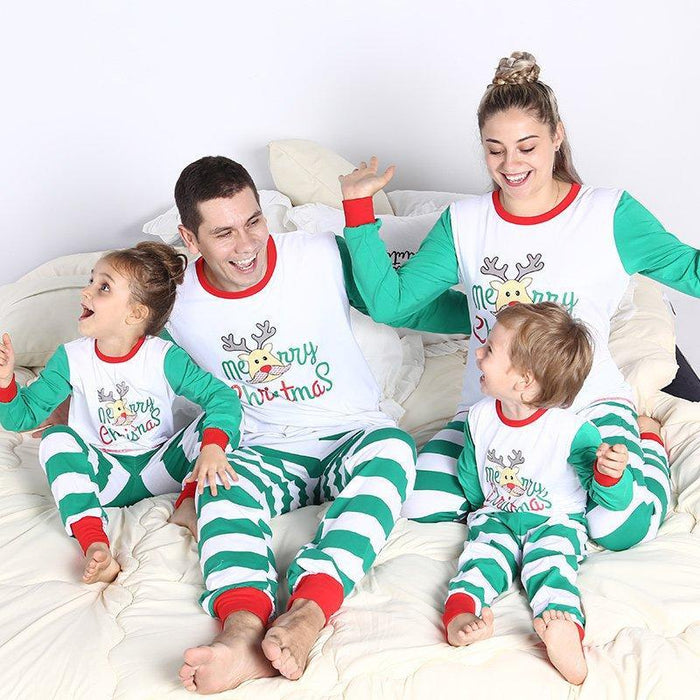 Christmas Cute Deer Top and Stripe Pants Family Matching Pajamas Set
