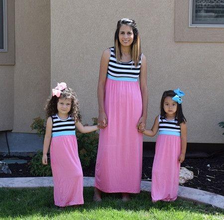 Mommy and Me Striped Stitching Tank Dresses
