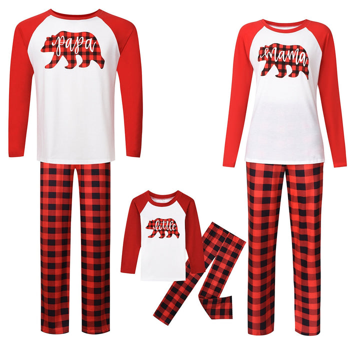 Family Matching  Bear Print Plaid Christmas Pajamas Set