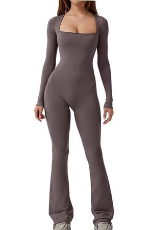 Elegant Wide Leg Long Sleeve Jumpsuit for Women: Full-Length Square Neck Romper