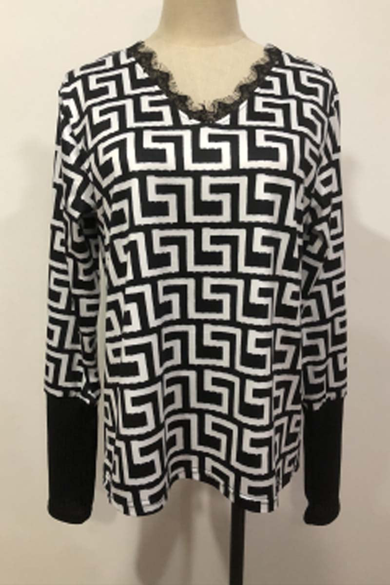 Casual en stijlvolle tops met geometrische kanten splitverbinding en V-hals