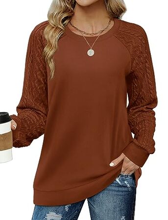 Elegant Women's Sweatshirt - Sophisticated Crewneck with Cable Knit Sleeves