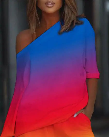 Casual combo van top en short met ombre-effect 