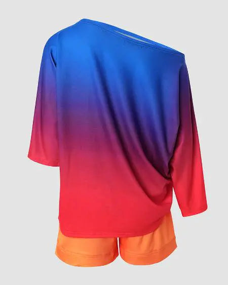 Casual combo van top en short met ombre-effect 