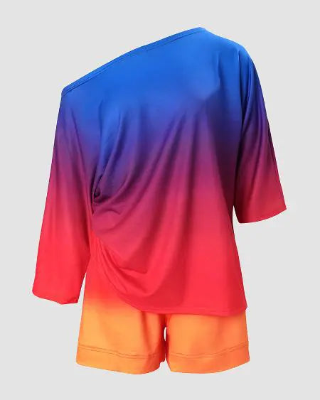Casual combo van top en short met ombre-effect 
