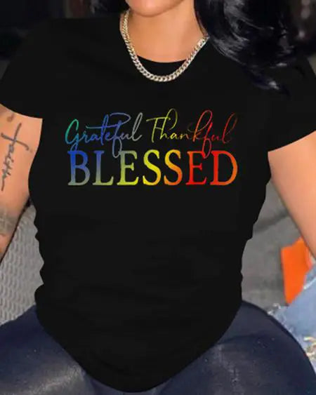 Camiseta informal ombré con estampado "Grateful Thankful Blessed" 