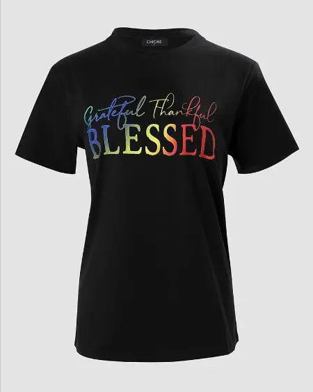 Casual Ombre T-shirt with "Grateful Thankful Blessed" Print