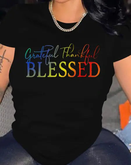 Casual Ombre T-shirt met "Grateful Thankful Blessed" print 