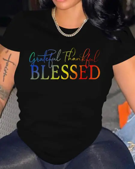 Casual Ombre T-shirt met "Grateful Thankful Blessed" print 