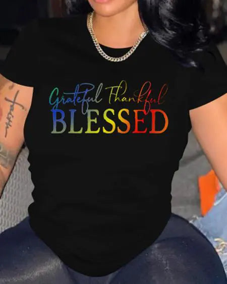 Casual Ombre T-shirt met "Grateful Thankful Blessed" print 