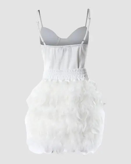 Spaghetti Strap Crop Top & Skirt with Feathers