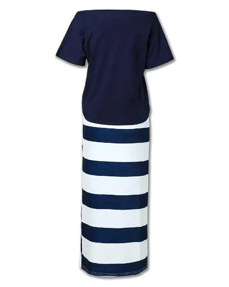 T-Shirt & Striped Skirt Combo with Boat Anchor Print