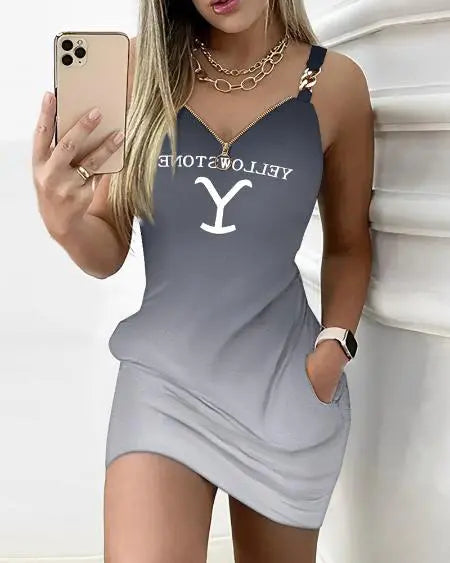 Casual ombre-jurk met grafische Yellowstone-print 