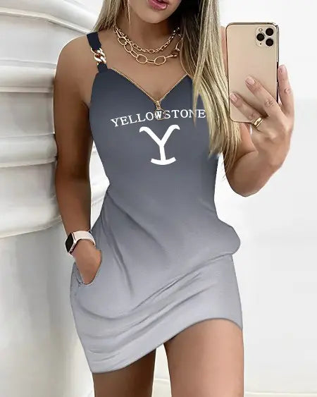 Casual ombre-jurk met grafische Yellowstone-print 