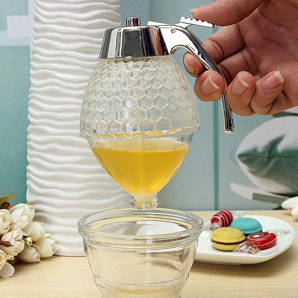 Dispensador de panal de 200 ml, bote acrílico para miel, salseras, dispensador de jarabe de cristal