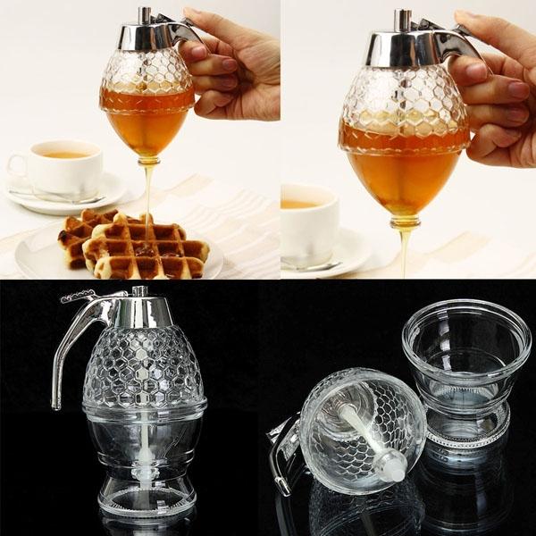 200mL Honeycomb Dispenser Acrylic Honey Pot Gravy Boats Crystal Syrup Dispenser