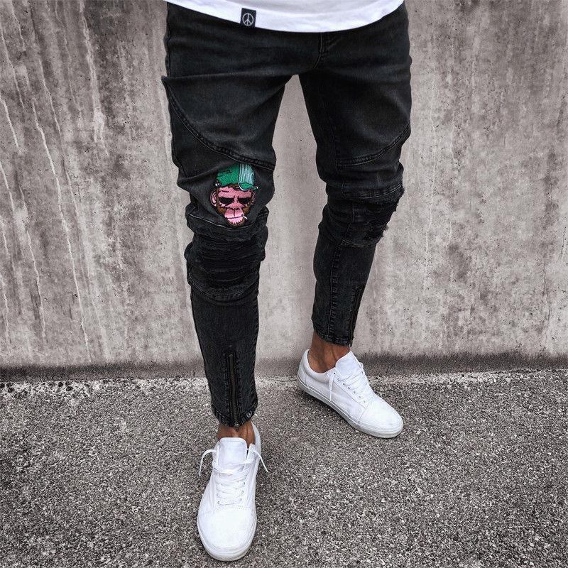 Dark Biker Style Jeans