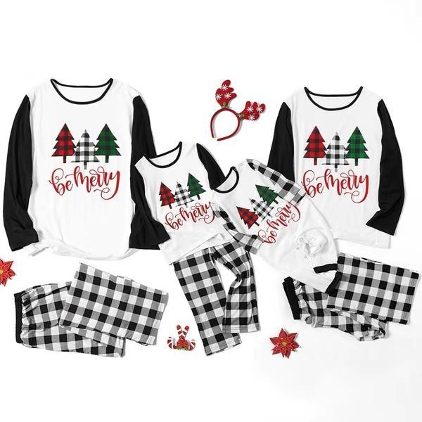 Conjuntos de pijamas de fiesta en negro/blanco/rojo de aspecto familiar, pijamas a juego con estampado de posicionamiento a cuadros