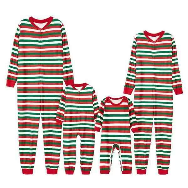 Christmas Red Green and White Stripe Family Matching Pajamas Set