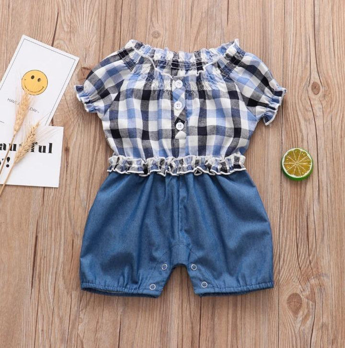 Baby Lovely Splicing Plaid Printed Onepiece