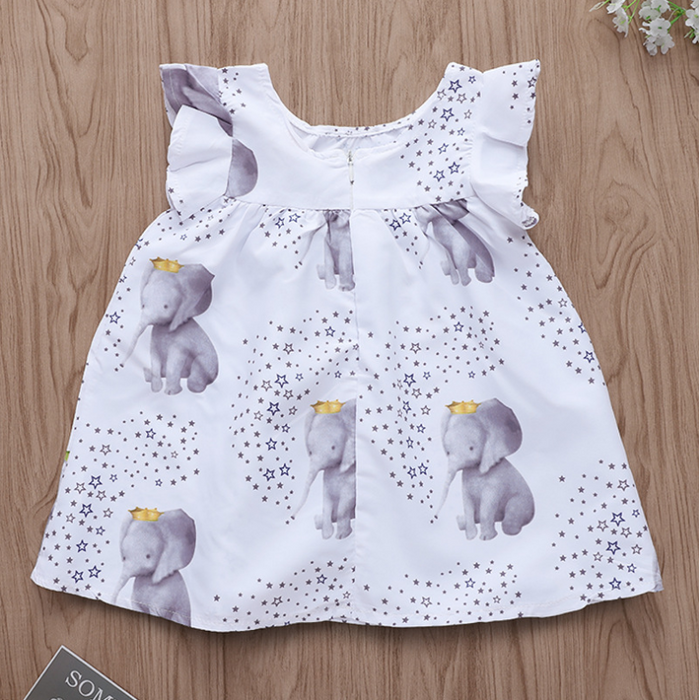 Lovely Crown Elephant Star Print Flounce-sleeve Dress