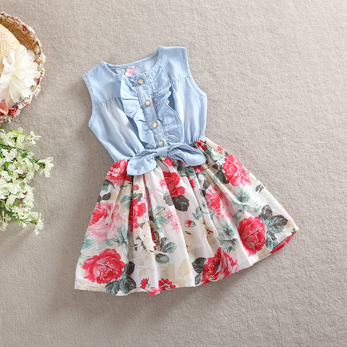 Baby / Toddler Soft Denim Splice Floral Dress