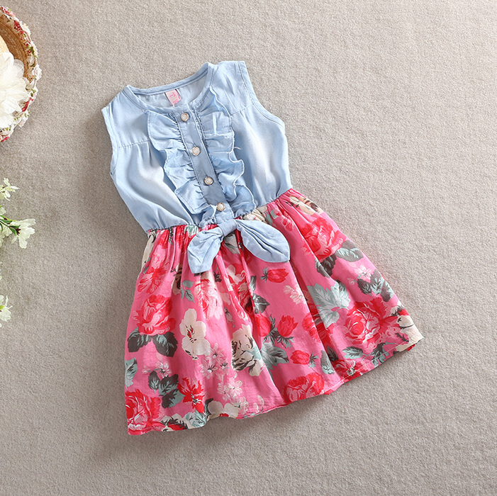 Baby / Toddler Soft Denim Splice Floral Dress